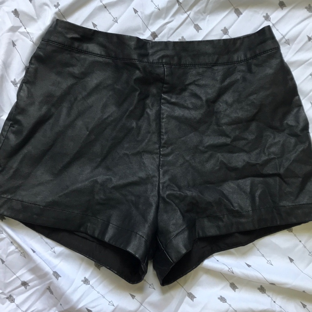 High Waist Black Leather Shorts